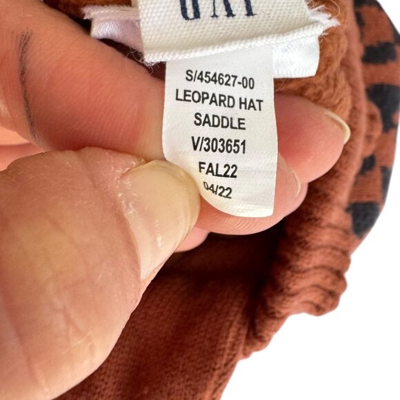 Gap Baby Brown Leopard Print Beanie Hat Warm Winter with Ear Flaps & Ties 12-18M - Picture 4 of 4